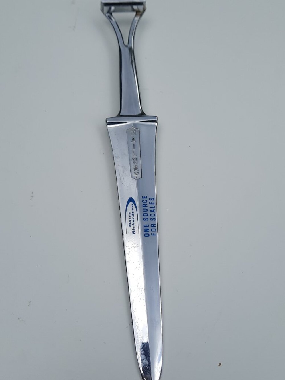 Vintage MAILWAY Sword Shaped Letter Opener & Integrated Letter Scale Promo Decal